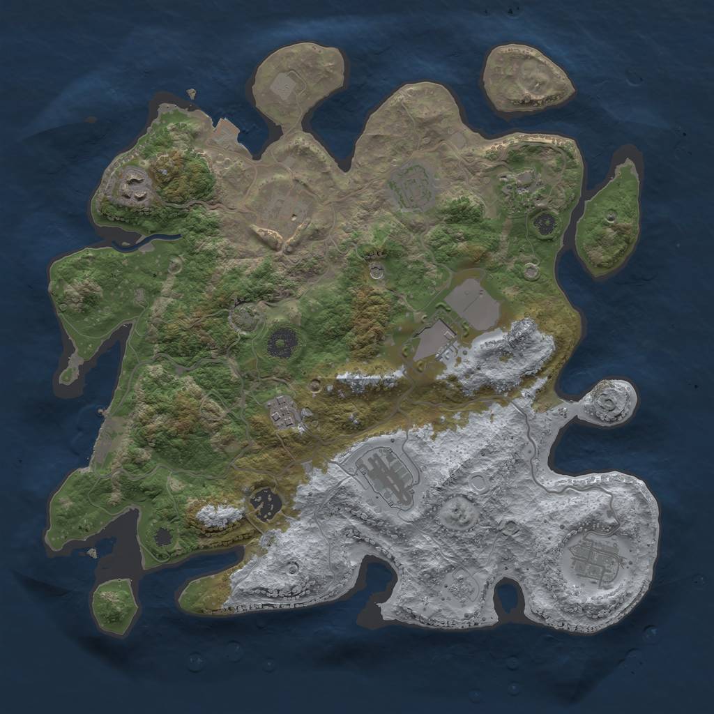 Rust Map: Procedural Map, Size: 3500, Seed: 53339663, 16 Monuments