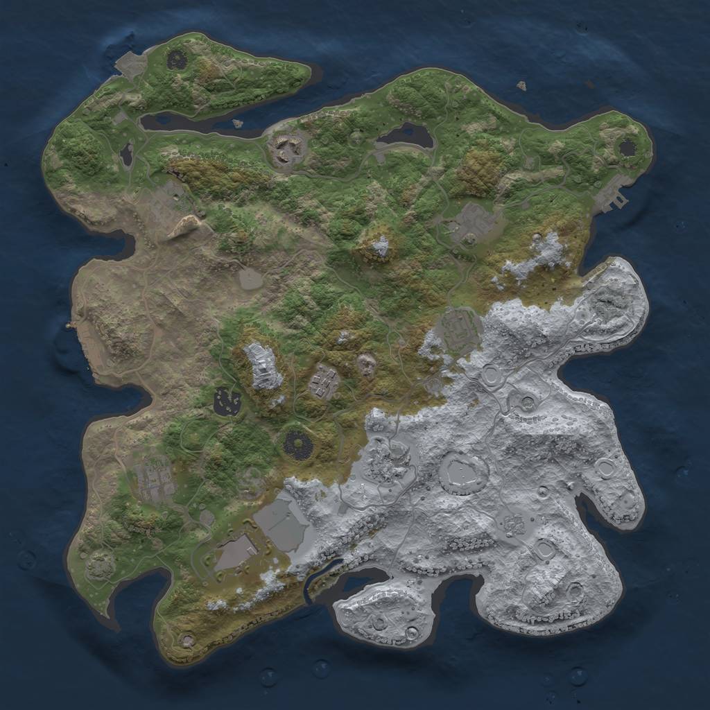 Rust Map: Procedural Map, Size: 3600, Seed: 885614837, 17 Monuments