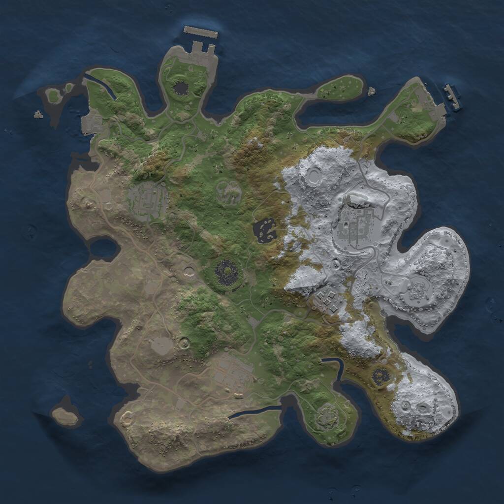 Rust Map: Procedural Map, Size: 3000, Seed: 2127654214, 11 Monuments