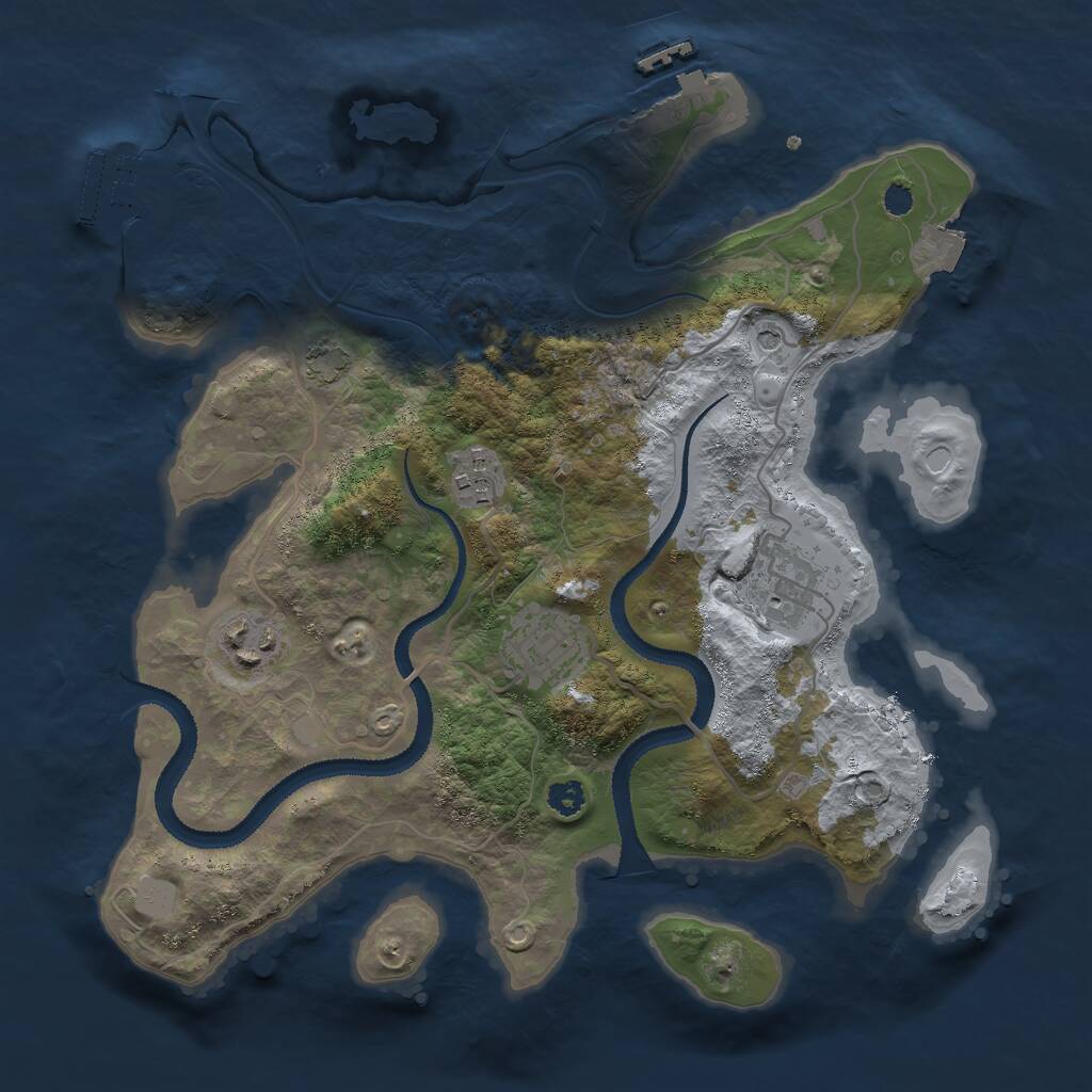 Rust Map: Procedural Map, Size: 3000, Seed: 2466841, 9 Monuments