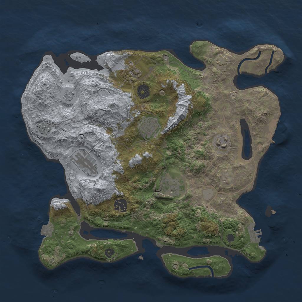 Rust Map: Procedural Map, Size: 3300, Seed: 1036681571, 14 Monuments