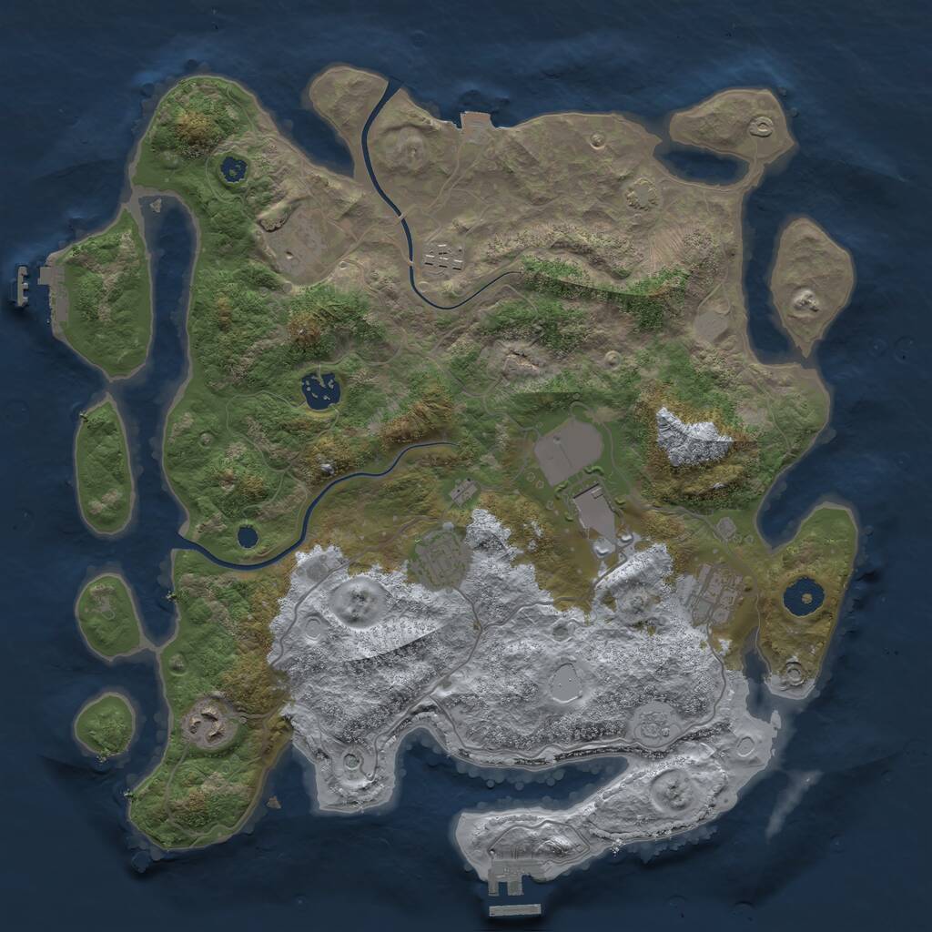 Rust Map: Procedural Map, Size: 3650, Seed: 55623715, 13 Monuments