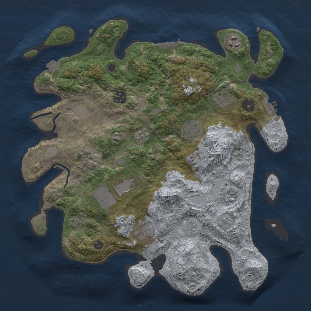 Rust Map: Procedural Map, Size: 3600, Seed: 598391243, 17 Monuments