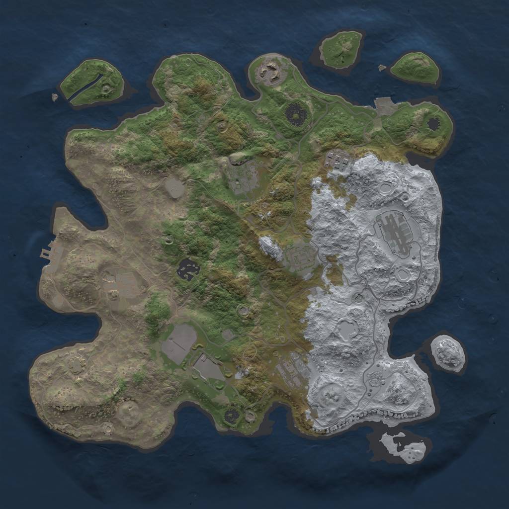 Rust Map: Procedural Map, Size: 3500, Seed: 912640554, 16 Monuments