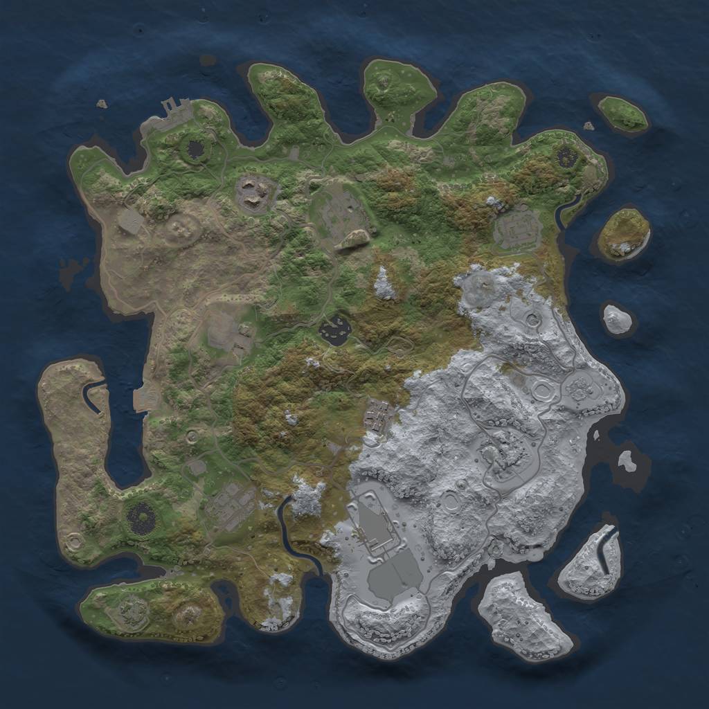 Rust Map: Procedural Map, Size: 3500, Seed: 673047761, 16 Monuments