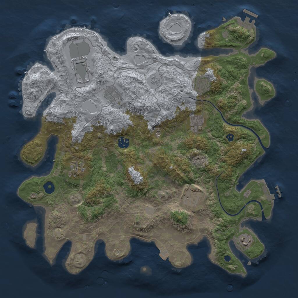 Rust Map: Procedural Map, Size: 3850, Seed: 34443740, 14 Monuments