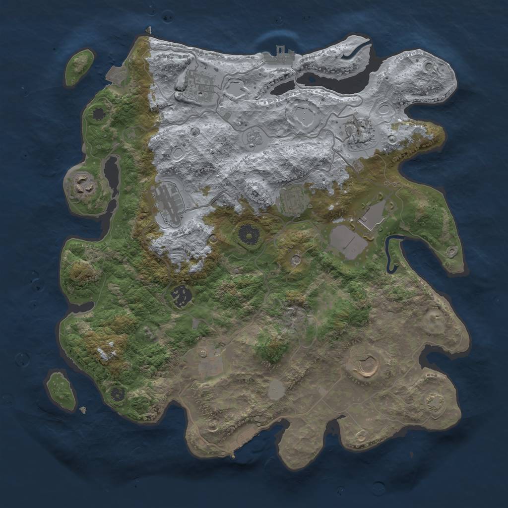 Rust Map: Procedural Map, Size: 3650, Seed: 64544054, 17 Monuments