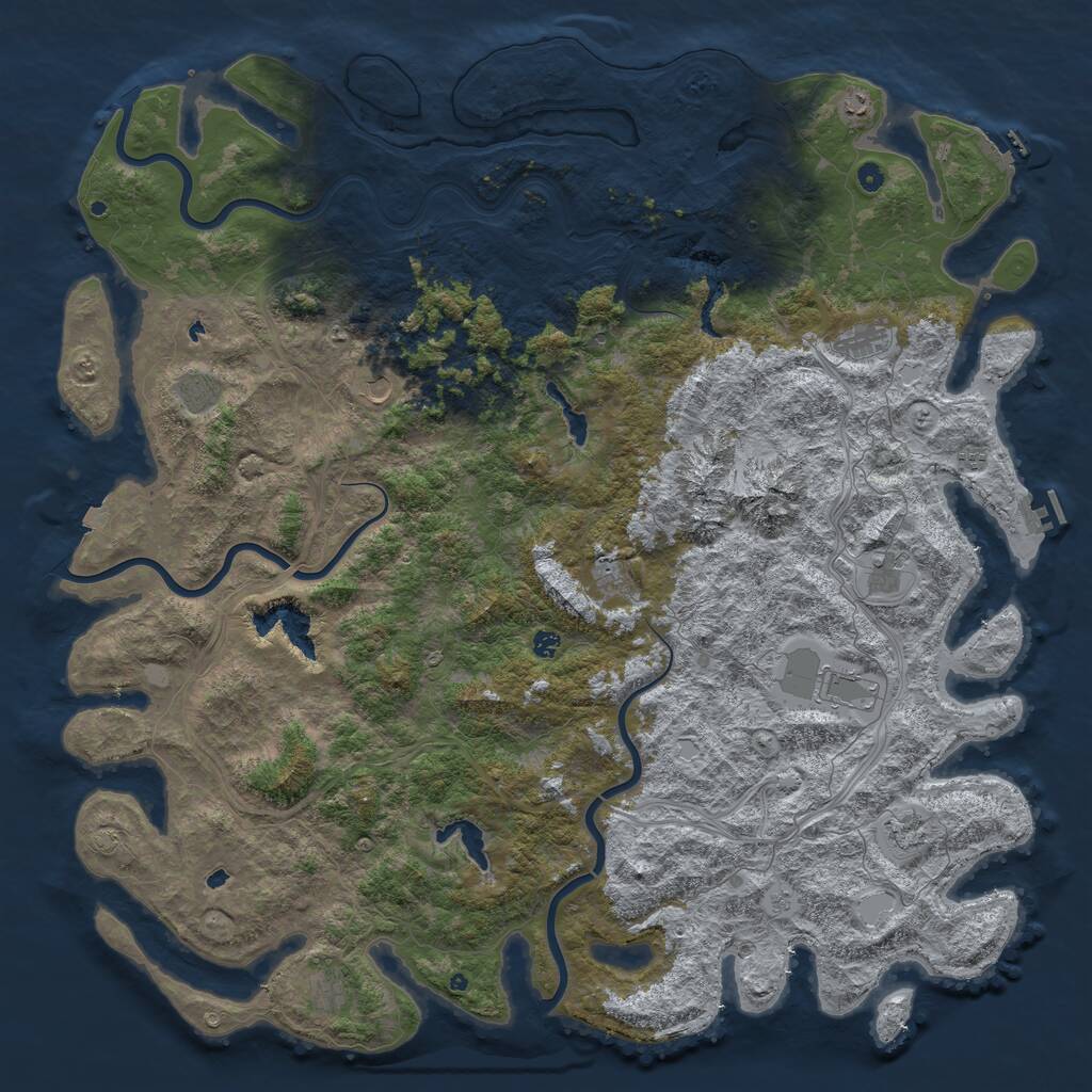 Rust Map: Procedural Map, Size: 6000, Seed: 64890885, 17 Monuments
