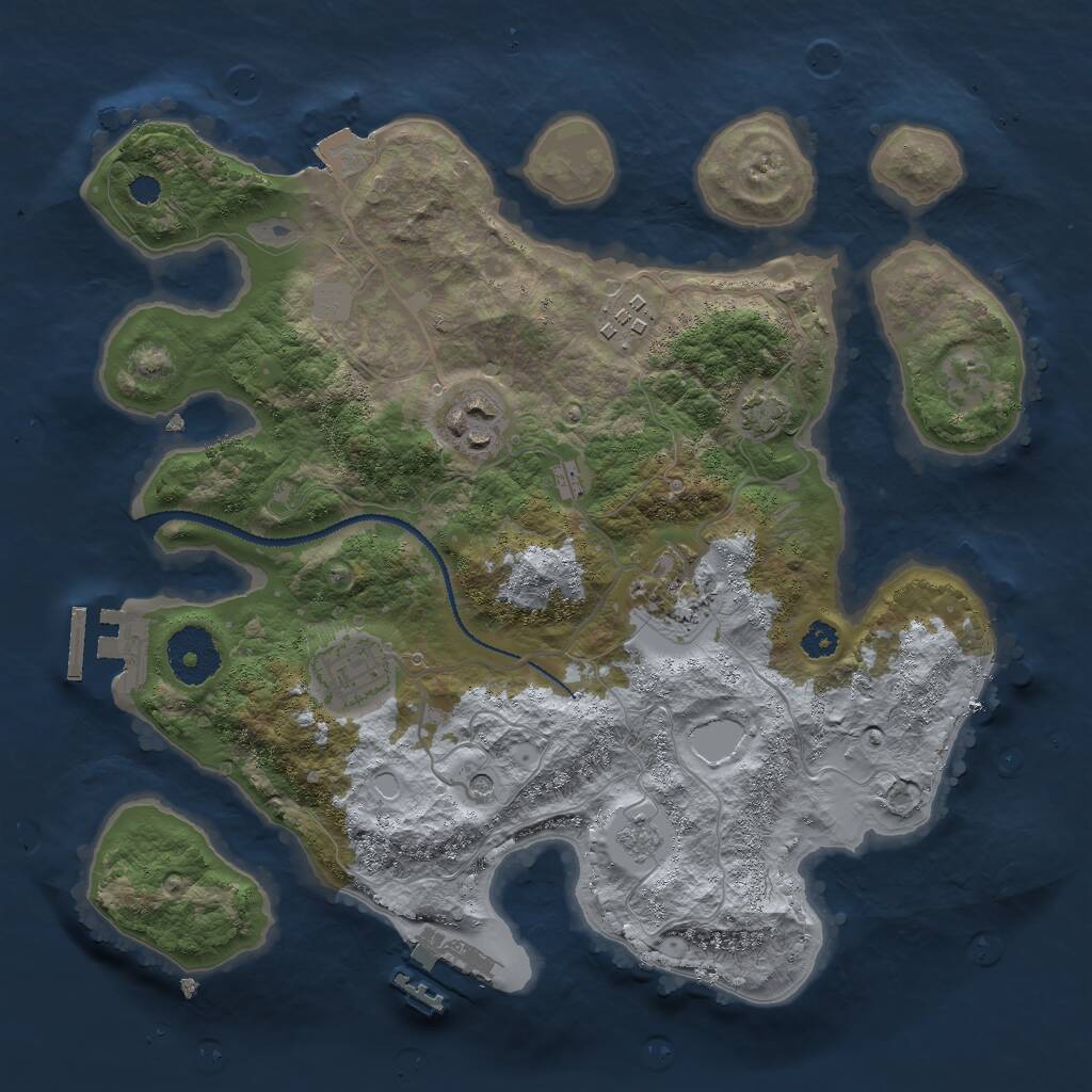 Rust Map: Procedural Map, Size: 3000, Seed: 348934546, 10 Monuments