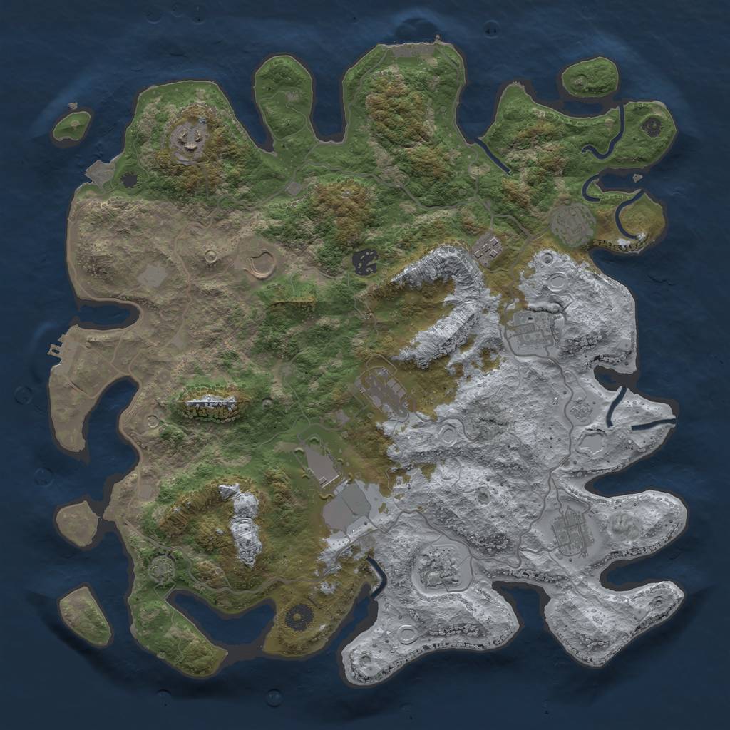 Rust Map: Procedural Map, Size: 4000, Seed: 497027756, 18 Monuments