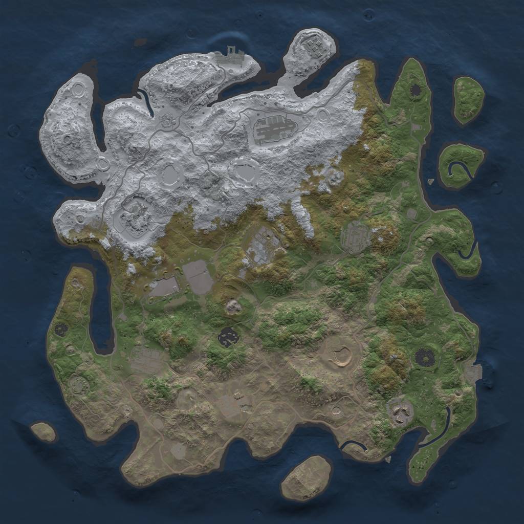 Rust Map: Procedural Map, Size: 4000, Seed: 312456789, 18 Monuments