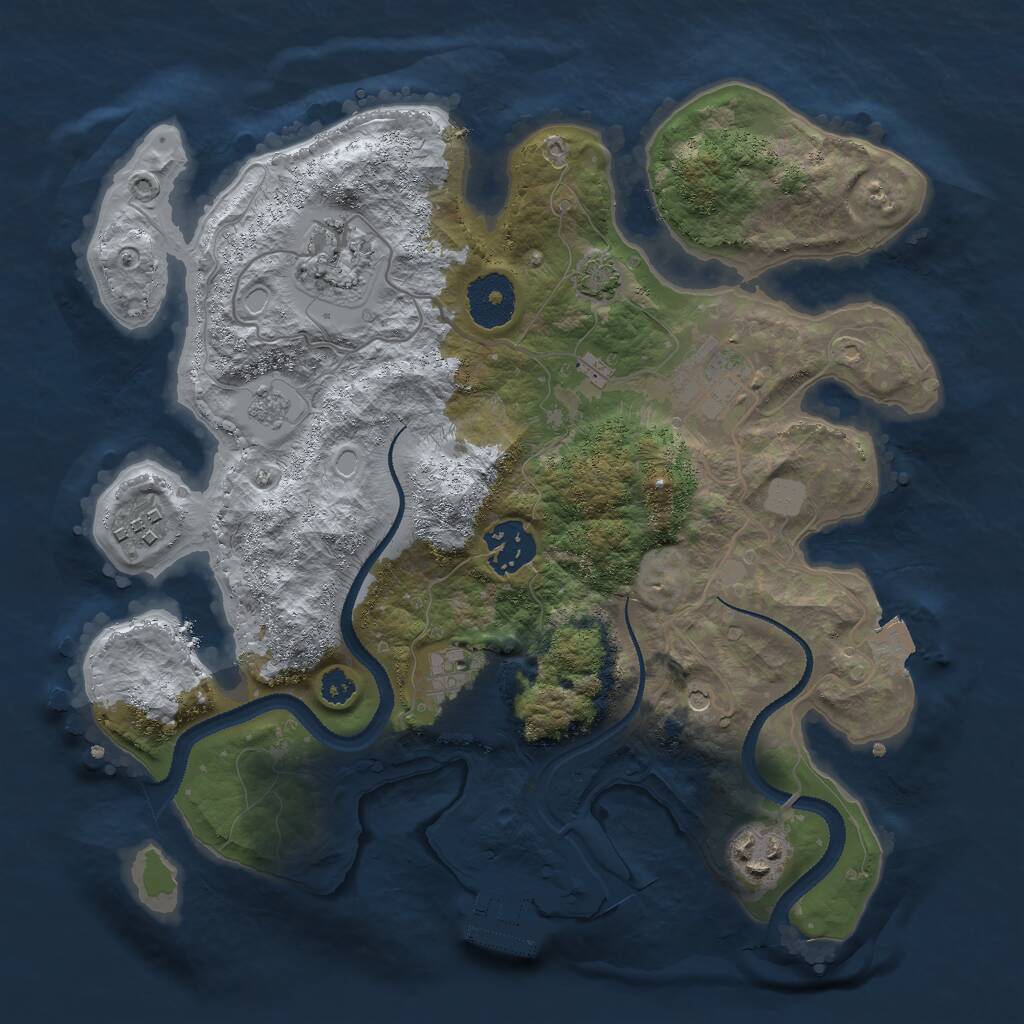 Rust Map: Procedural Map, Size: 3000, Seed: 9873, 11 Monuments