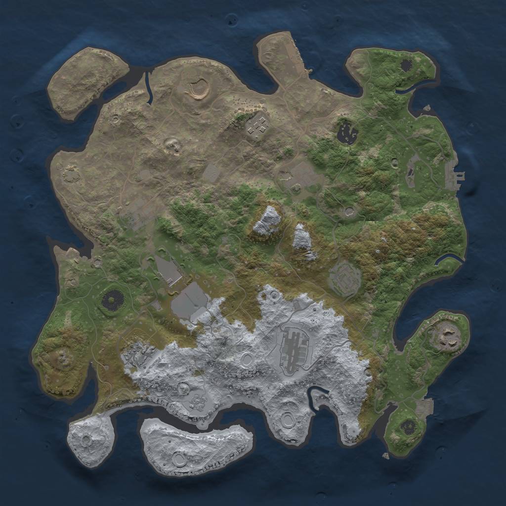 Rust Map: Procedural Map, Size: 3600, Seed: 45647371, 18 Monuments