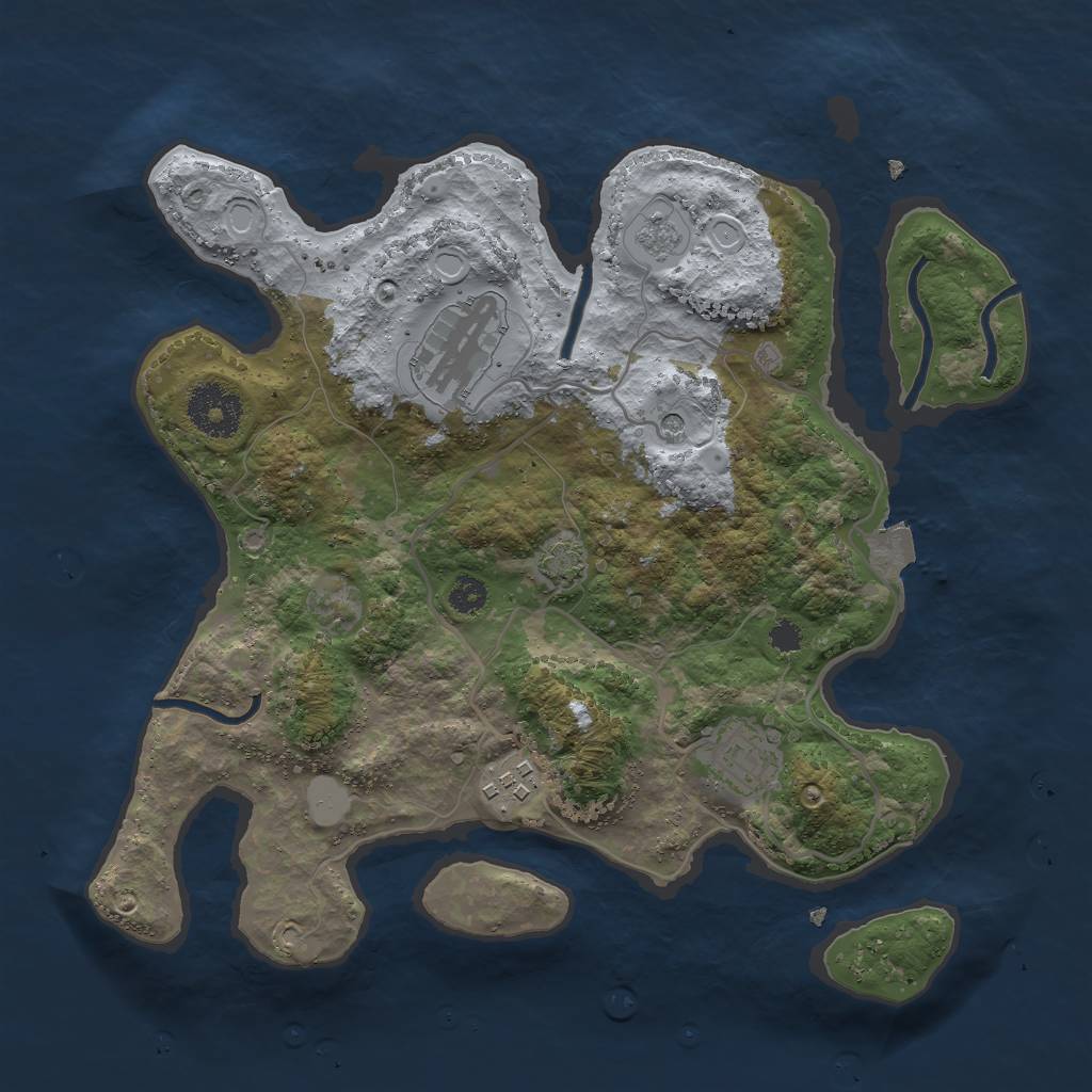 Rust Map: Procedural Map, Size: 3000, Seed: 1237864120, 9 Monuments