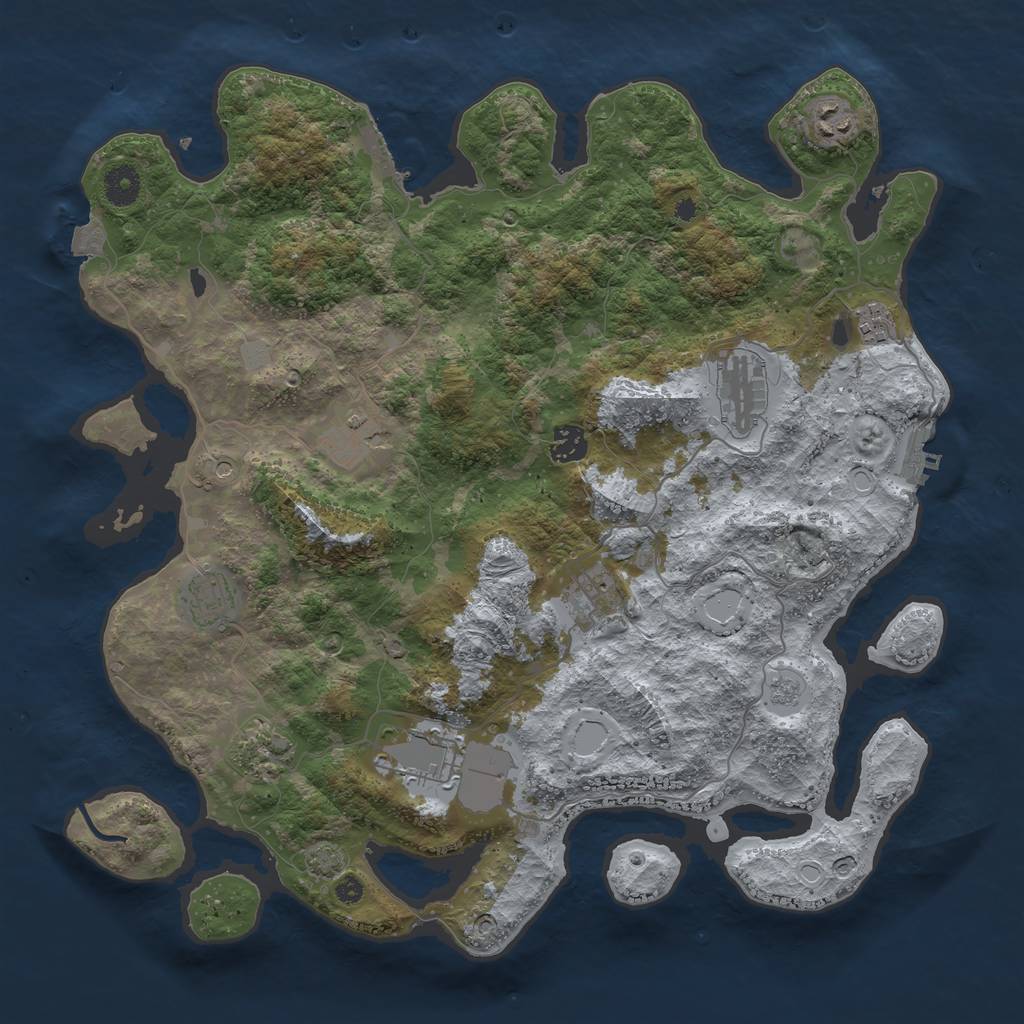 Rust Map: Procedural Map, Size: 3950, Seed: 55383470, 17 Monuments