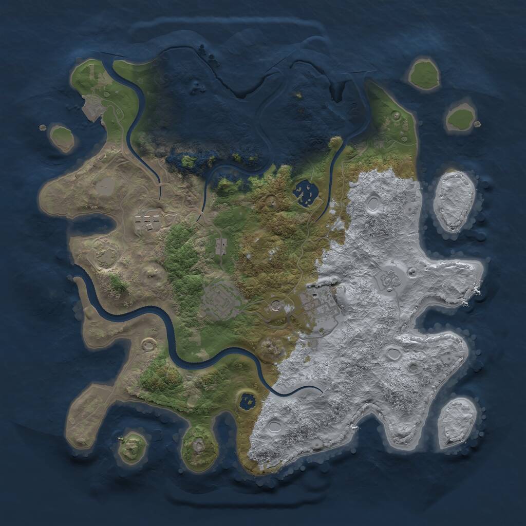 Rust Map: Procedural Map, Size: 3200, Seed: 407427372, 8 Monuments