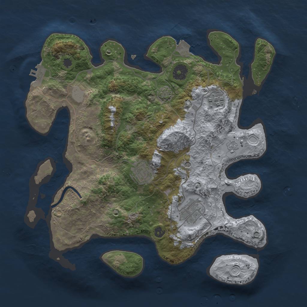 Rust Map: Procedural Map, Size: 3000, Seed: 27543, 10 Monuments