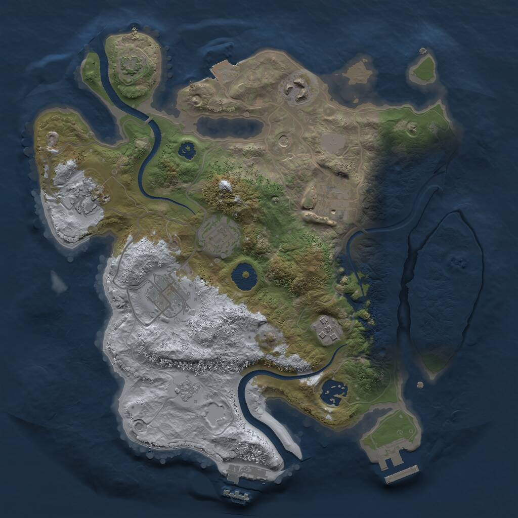 Rust Map: Procedural Map, Size: 3000, Seed: 1077618011, 13 Monuments
