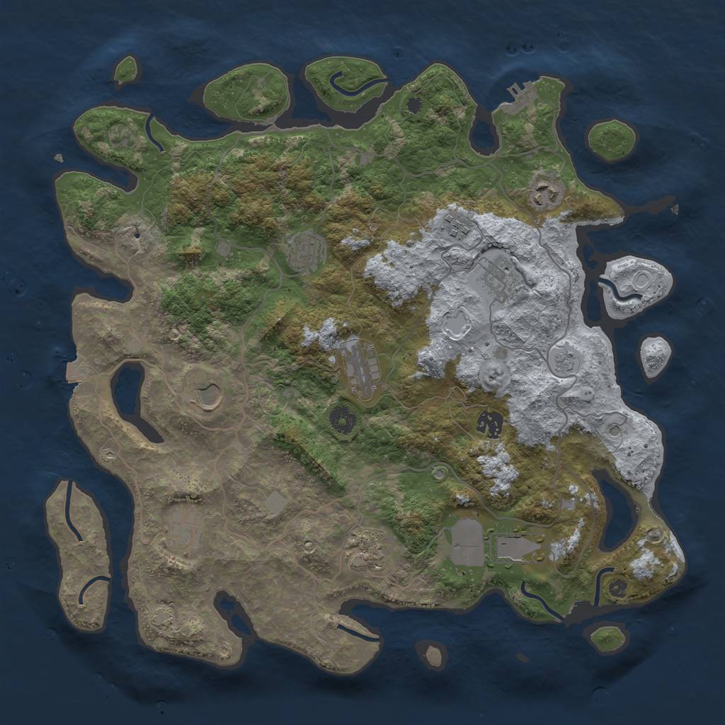Rust Map: Procedural Map, Size: 4000, Seed: 1255652079, 17 Monuments