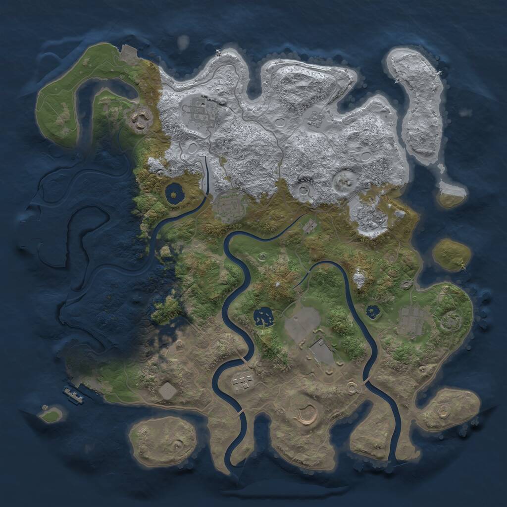 Rust Map: Procedural Map, Size: 3750, Seed: 2063672235, 16 Monuments