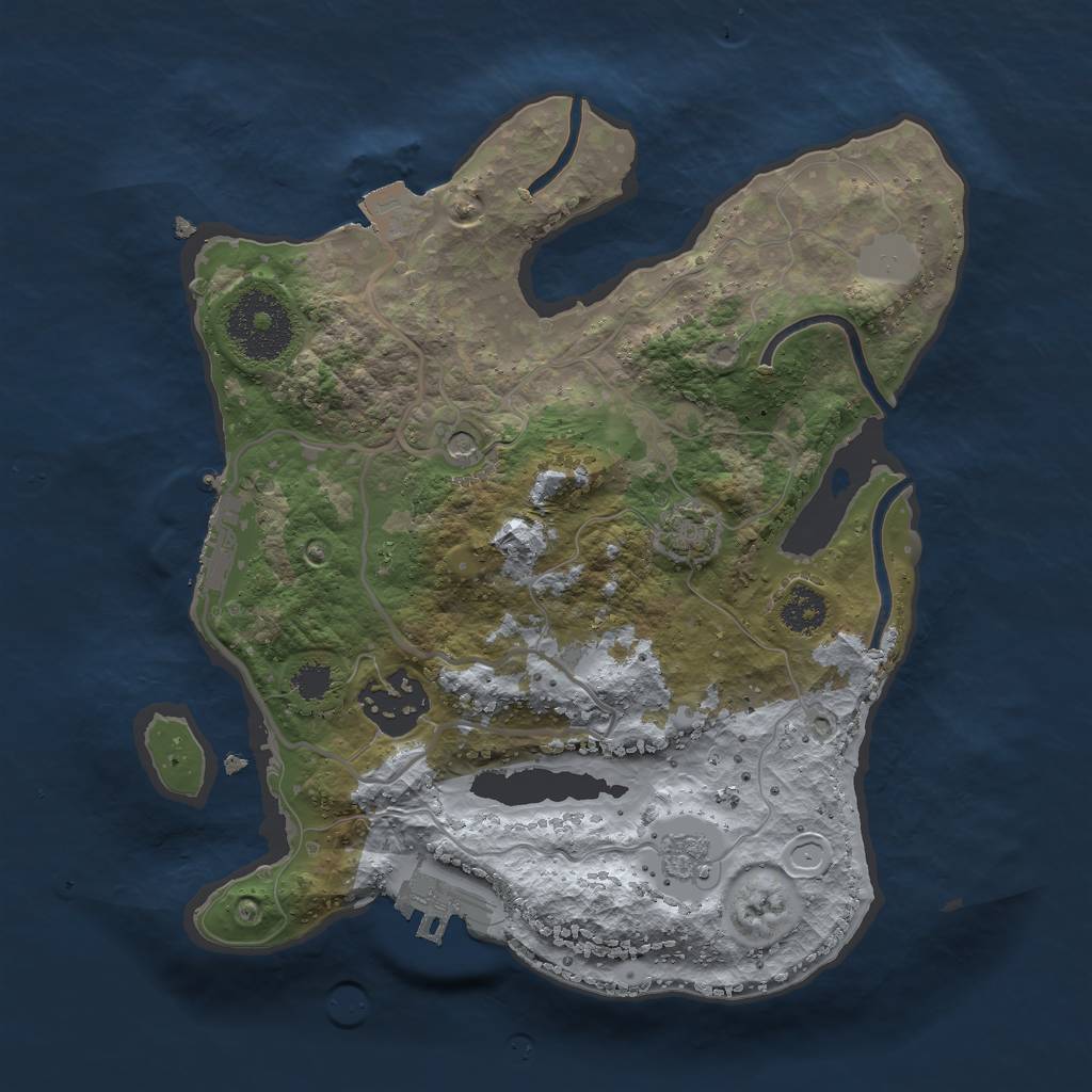 Rust Map: Procedural Map, Size: 2500, Seed: 761444761, 9 Monuments