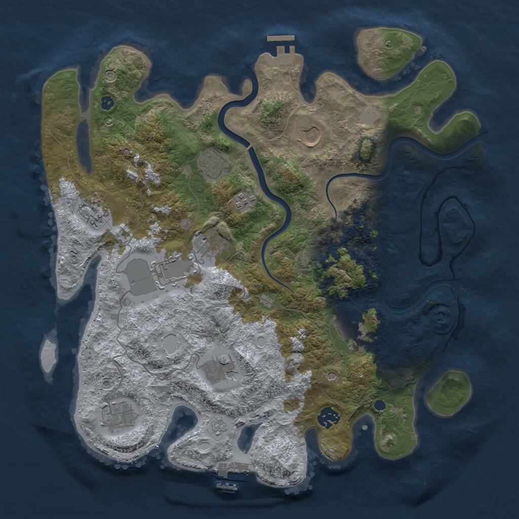 Rust Map: Procedural Map, Size: 3800, Seed: 477625561, 16 Monuments