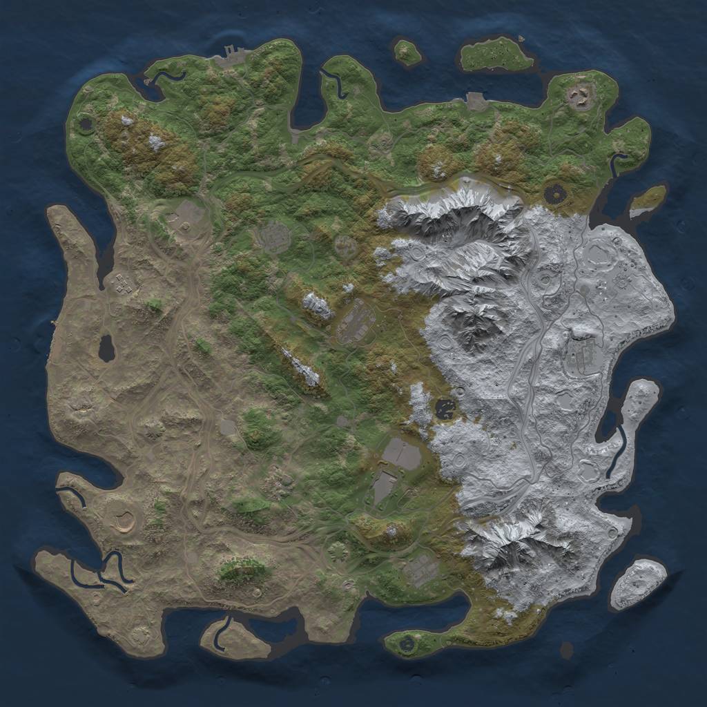 Rust Map: Procedural Map, Size: 5000, Seed: 893845494, 19 Monuments