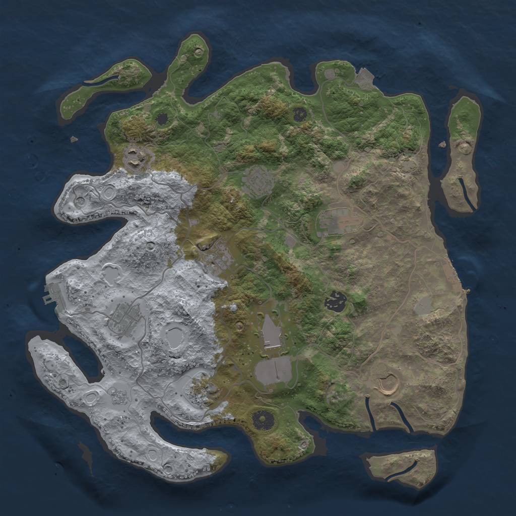 Rust Map: Procedural Map, Size: 3650, Seed: 69071667, 17 Monuments