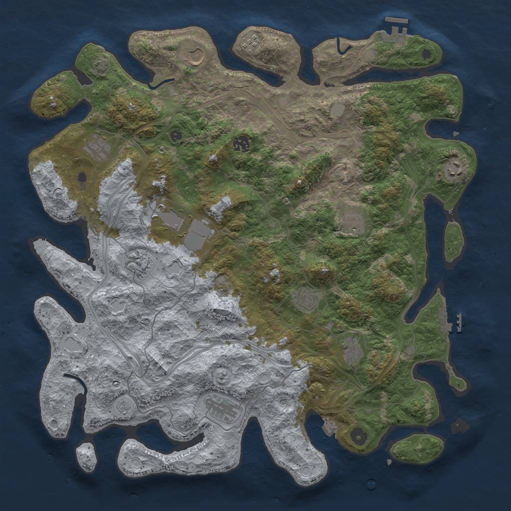Rust Map: Procedural Map, Size: 4500, Seed: 1834752841, 19 Monuments