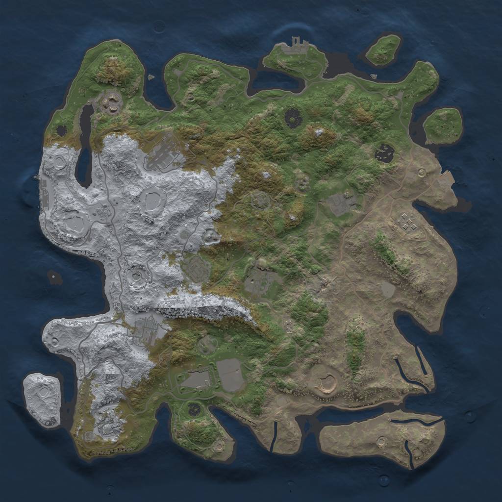 Rust Map: Procedural Map, Size: 4000, Seed: 3125, 19 Monuments