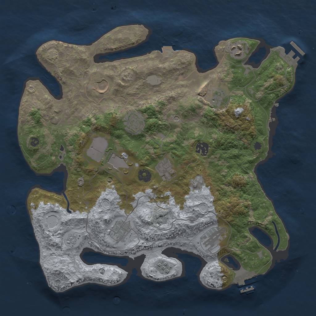 Rust Map: Procedural Map, Size: 3500, Seed: 1207777044, 18 Monuments