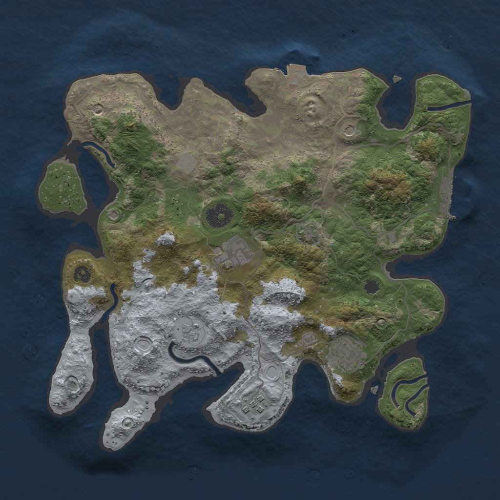 Rust Map: Procedural Map, Size: 3000, Seed: 1443219823, 10 Monuments