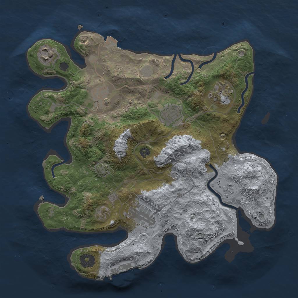 Rust Map: Procedural Map, Size: 3000, Seed: 721184030, 12 Monuments