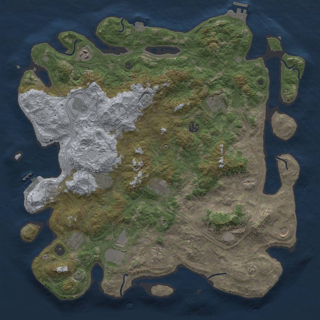 Rust Map: Procedural Map, Size: 4500, Seed: 1843823241, 19 Monuments