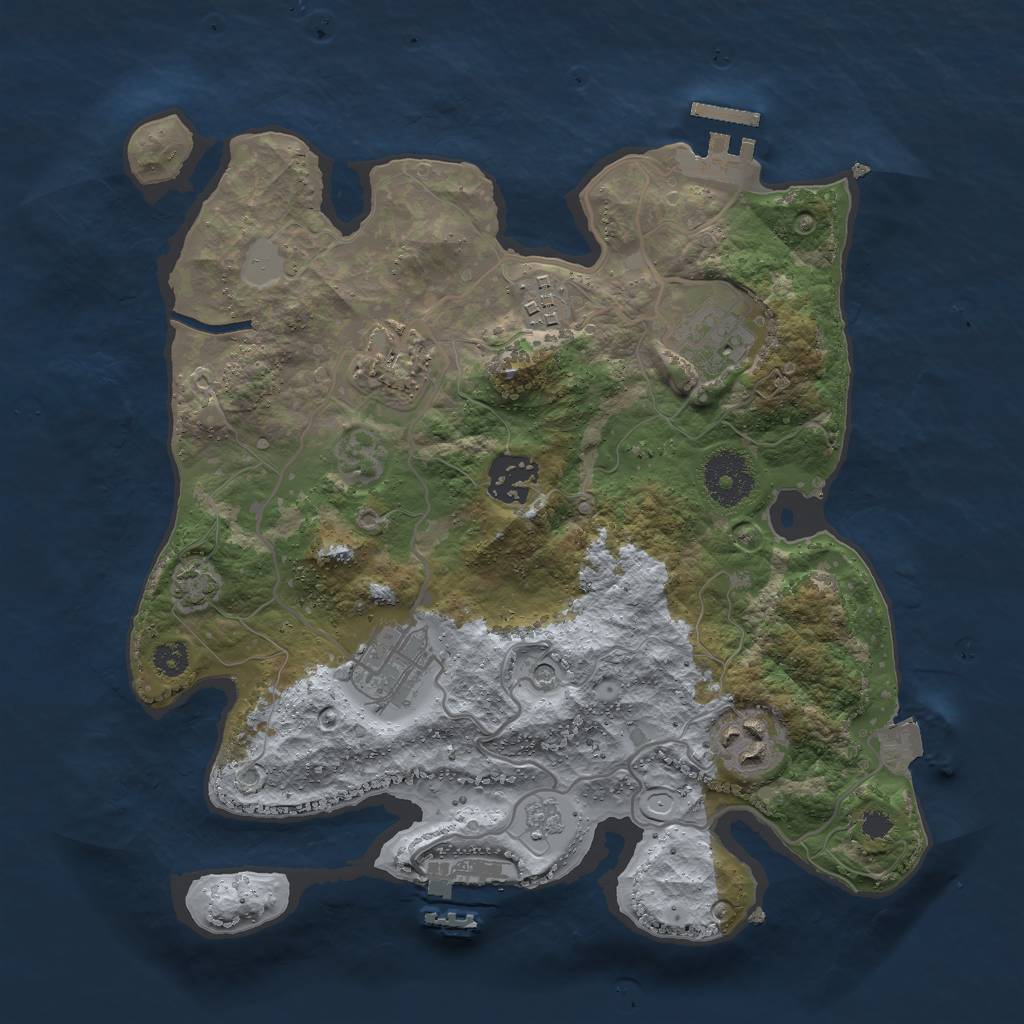 Rust Map: Procedural Map, Size: 3000, Seed: 3877, 14 Monuments