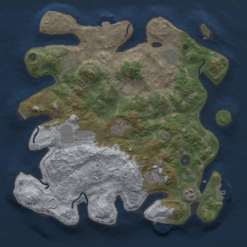 Rust Map: Procedural Map, Size: 3600, Seed: 1304503597, 16 Monuments