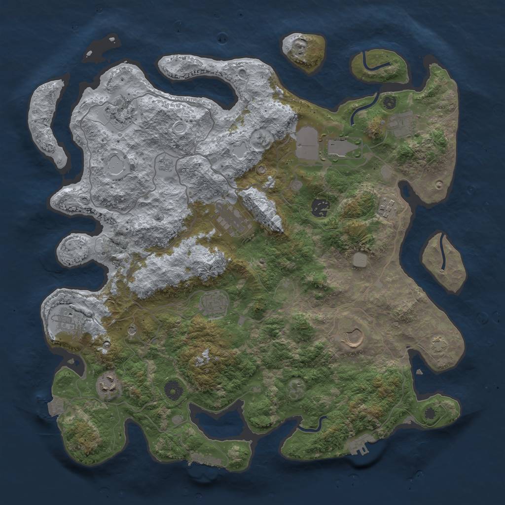 Rust Map: Procedural Map, Size: 4000, Seed: 1943823046, 18 Monuments