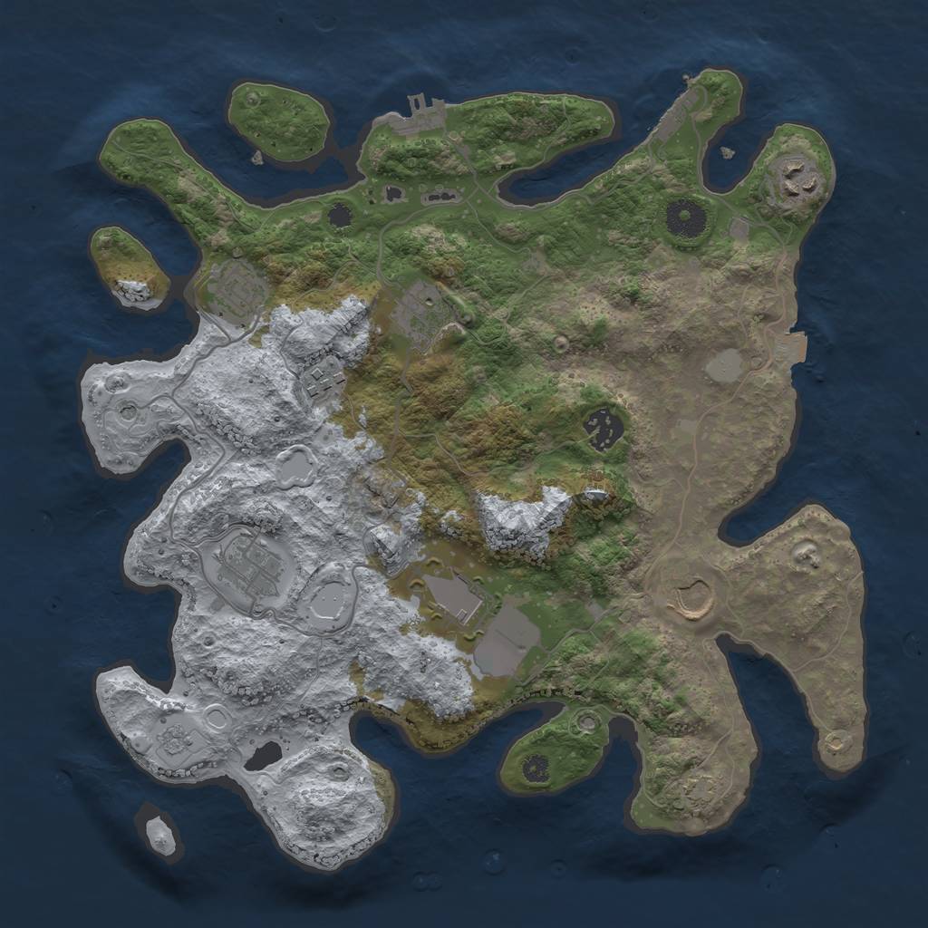Rust Map: Procedural Map, Size: 3500, Seed: 970257971, 16 Monuments