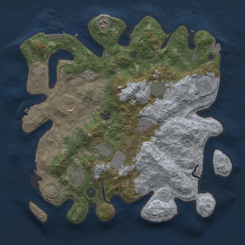 Rust Map: Procedural Map, Size: 3750, Seed: 713096074, 17 Monuments