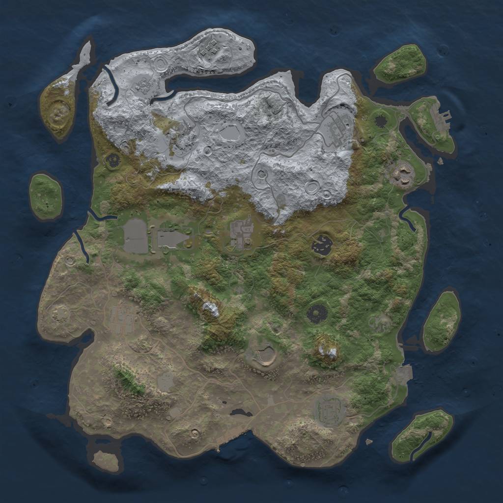 Rust Map: Procedural Map, Size: 3800, Seed: 36937721, 18 Monuments