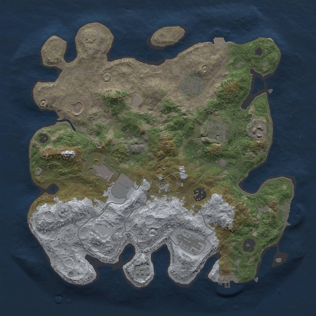 Rust Map: Procedural Map, Size: 3500, Seed: 226677, 16 Monuments