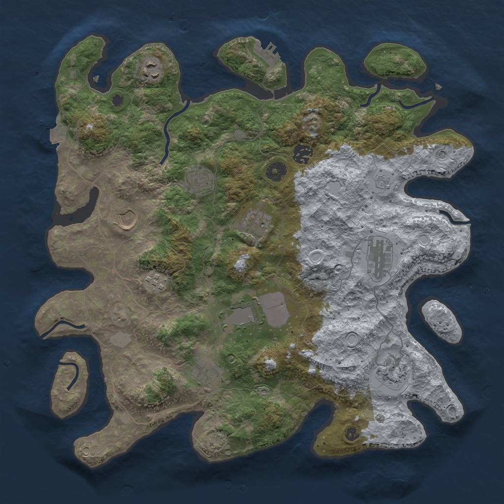 Rust Map: Procedural Map, Size: 3800, Seed: 368400814, 17 Monuments