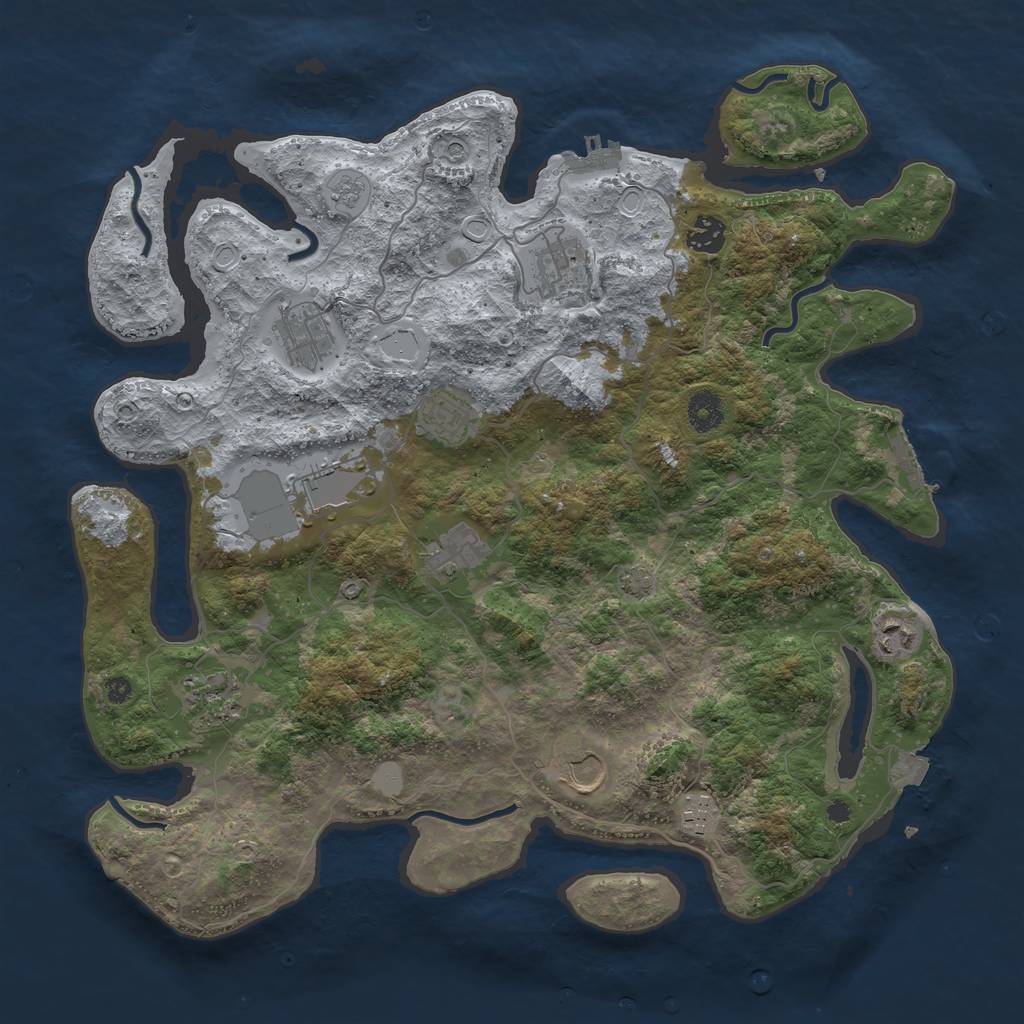 Rust Map: Procedural Map, Size: 3950, Seed: 2122966, 18 Monuments