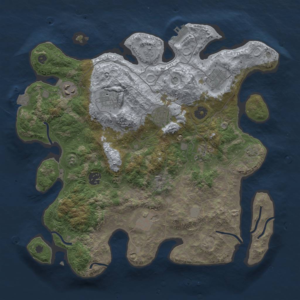 Rust Map: Procedural Map, Size: 3499, Seed: 1, 14 Monuments
