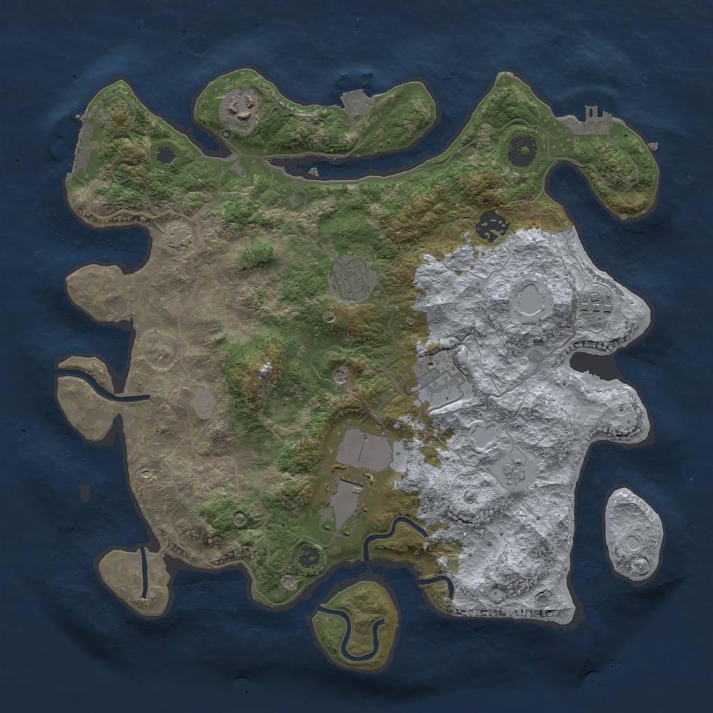 Rust Map: Procedural Map, Size: 3500, Seed: 1034590110, 14 Monuments