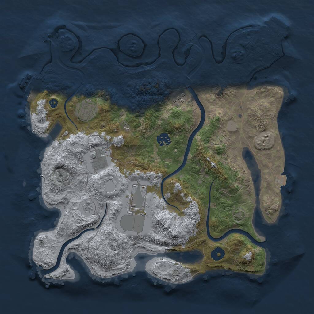 Rust Map: Procedural Map, Size: 3500, Seed: 1076074650, 11 Monuments