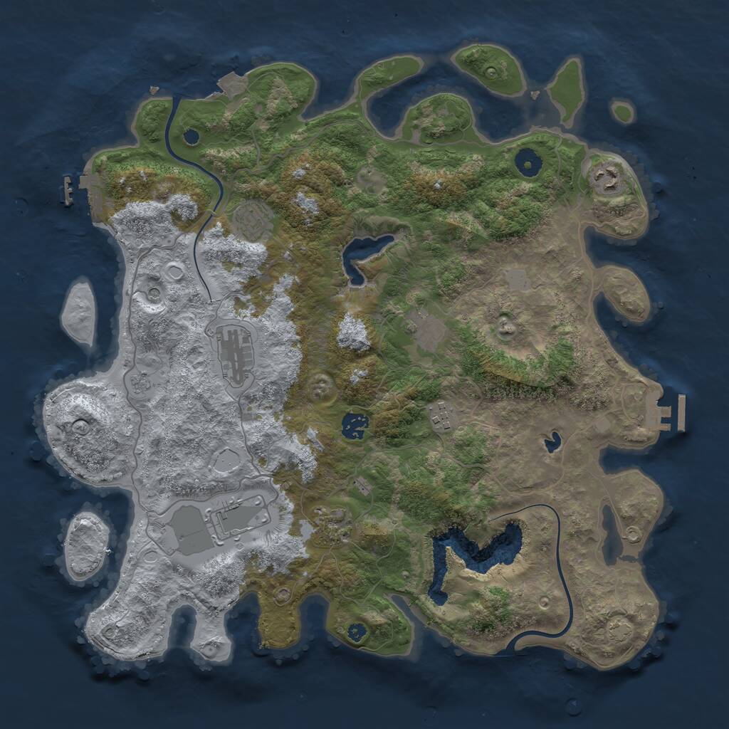 Rust Map: Procedural Map, Size: 4000, Seed: 6666666, 14 Monuments