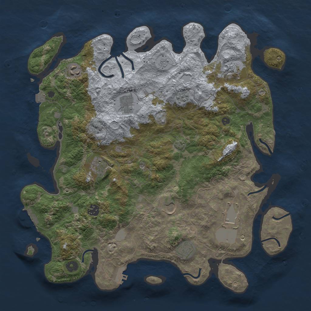 Rust Map: Procedural Map, Size: 3950, Seed: 46037792, 17 Monuments