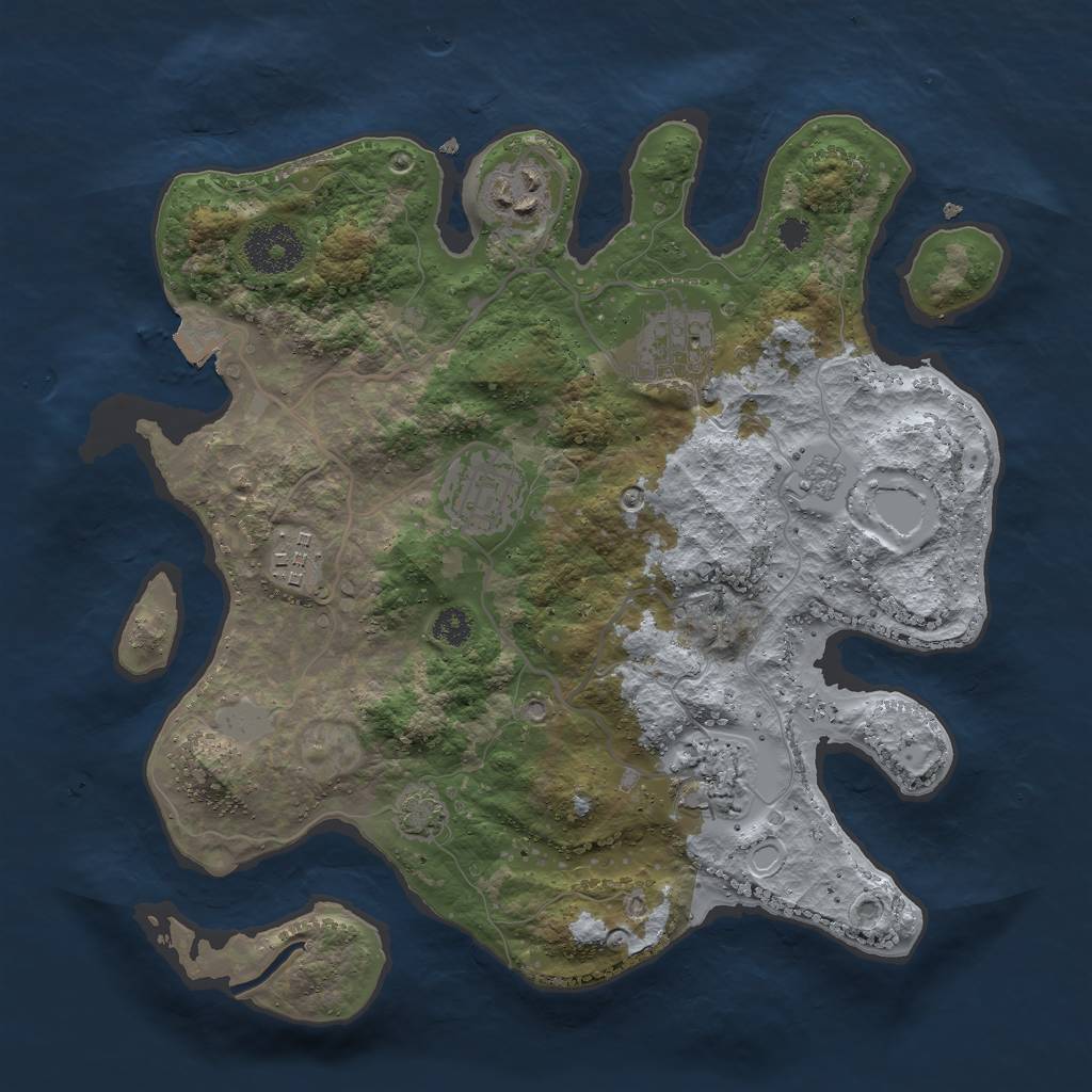 Rust Map: Procedural Map, Size: 3000, Seed: 893, 10 Monuments