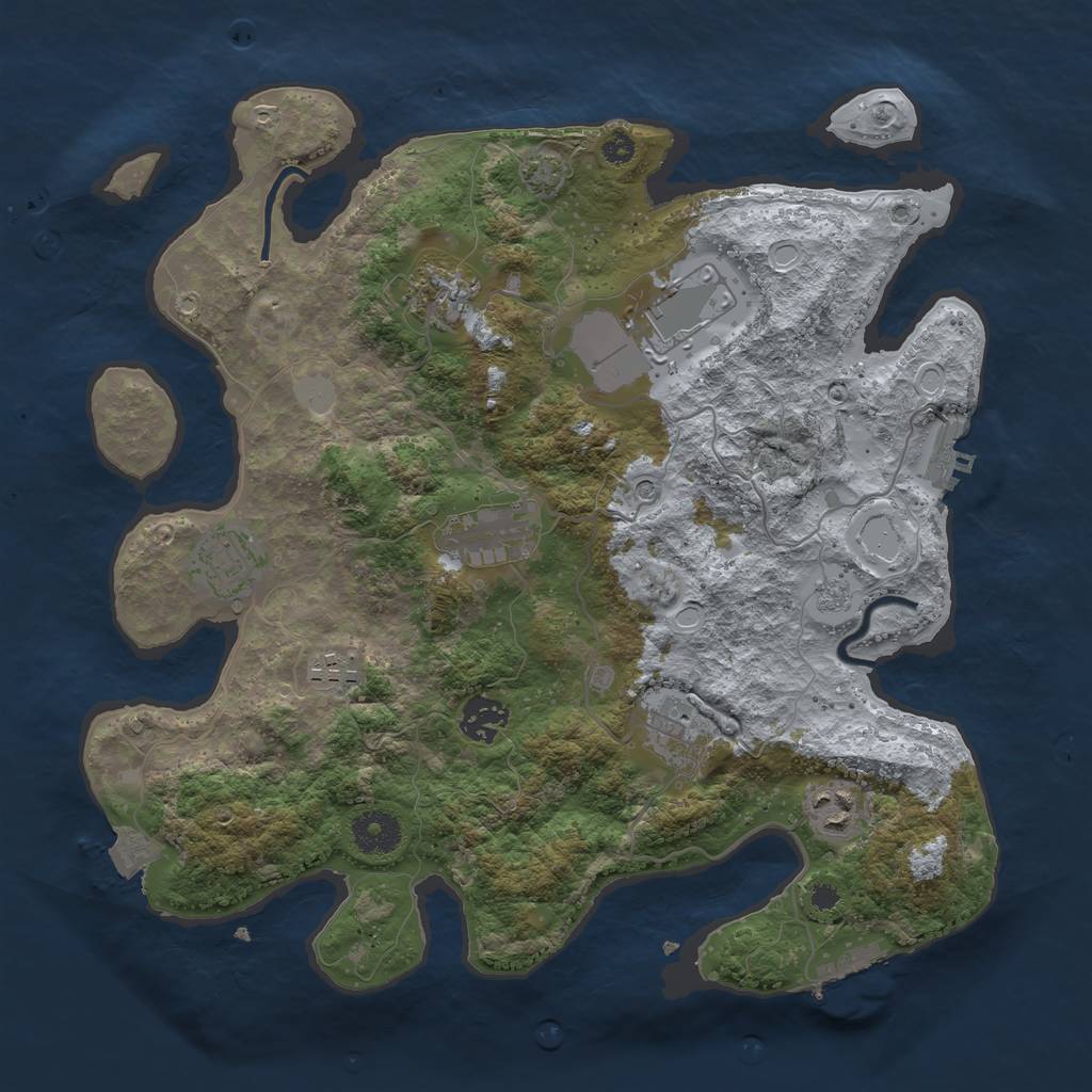 Rust Map: Procedural Map, Size: 3500, Seed: 555393327, 16 Monuments